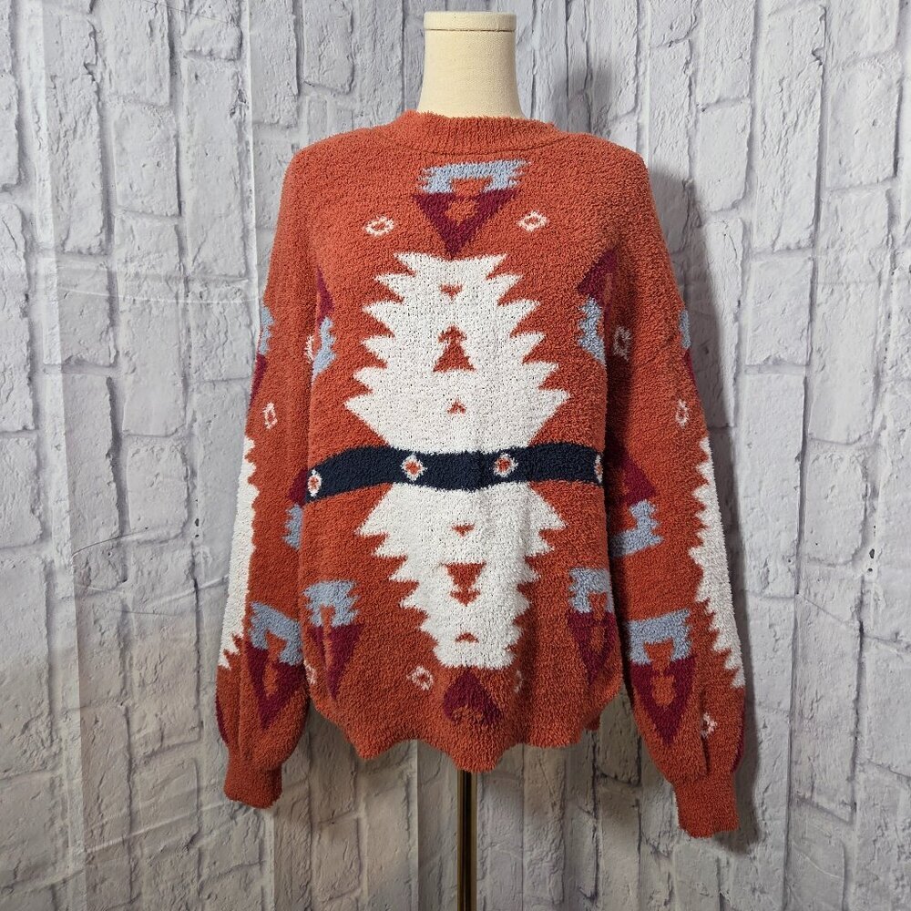 Kererohart Medium Multicolor Aztec Print Longsleeve Fuzzy Knit Sweater